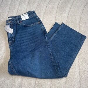 NWT Topshop Petite High Waisted Straight Leg Jeans Blue W34 L28 US 12 26A13QMDT
